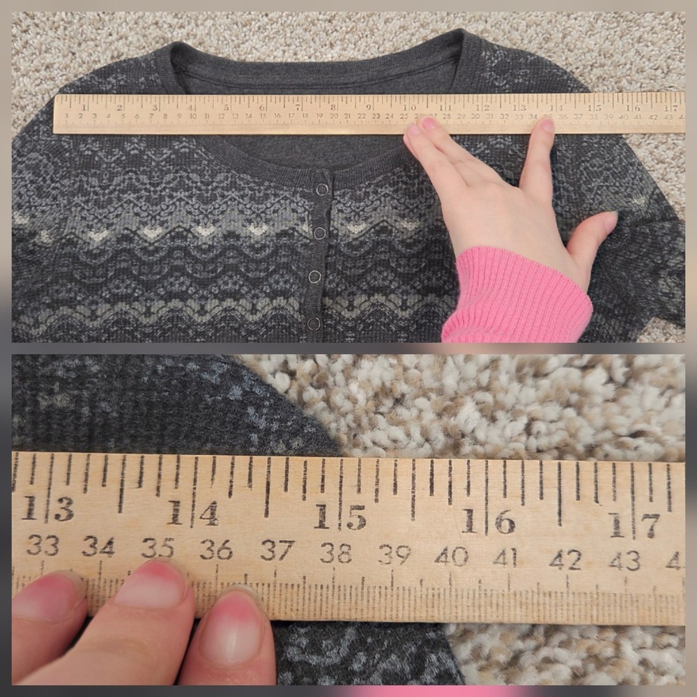 Eddie Bauer Henley Top Waffle Thermal Shirt Charcoal Gray Fair Isle Womens PS - Picture 6 of 6